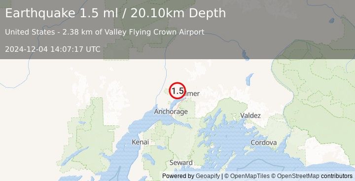 Earthquake 3 km N of Meadow Lakes, Alaska (1.5 ml) (2024-12-04 14:07:17 UTC)