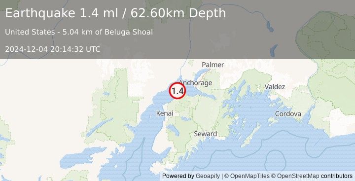 Earthquake 13 km N of Point Possession, Alaska (1.4 ml) (2024-12-04 20:14:32 UTC)