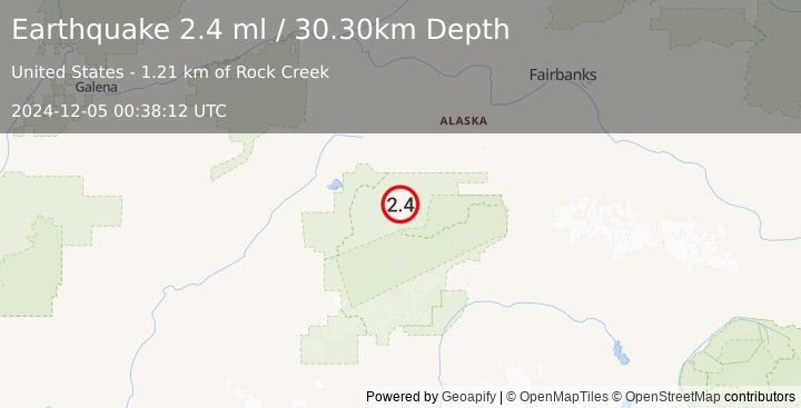 Earthquake 44 km ENE of Denali National Park, Alaska (2.4 ml) (2024-12-05 00:38:12 UTC)