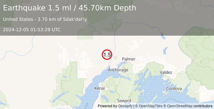 Earthquake 25 km NNW of Susitna, Alaska (1.5 ml) (2024-12-05 01:53:29 UTC)