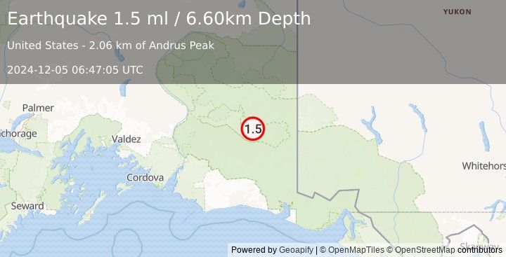 Earthquake 32 km ESE of McCarthy, Alaska (1.5 ml) (2024-12-05 06:47:05 UTC)