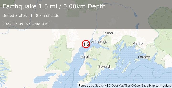 Earthquake 3 km SW of Beluga, Alaska (1.5 ml) (2024-12-05 07:24:48 UTC)