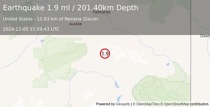 Earthquake 74 km E of Cantwell, Alaska (1.9 ml) (2024-12-05 11:59:43 UTC)