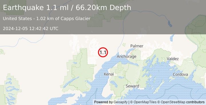 Earthquake 41 km NW of Beluga, Alaska (1.1 ml) (2024-12-05 12:42:42 UTC)