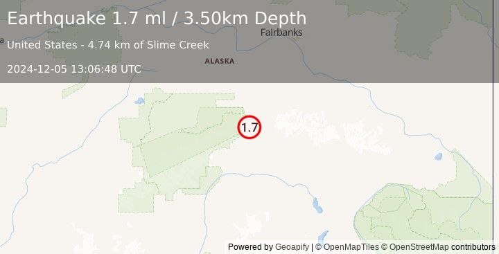 Earthquake 18 km NE of Cantwell, Alaska (1.7 ml) (2024-12-05 13:06:48 UTC)