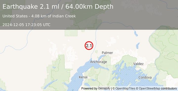 Earthquake 35 km ESE of Skwentna, Alaska (2.1 ml) (2024-12-05 17:23:05 UTC)