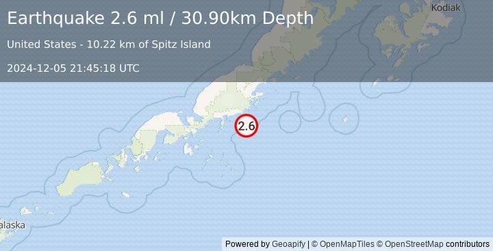 Earthquake 31 km SE of Perryville, Alaska (2.6 ml) (2024-12-05 21:45:18 UTC)