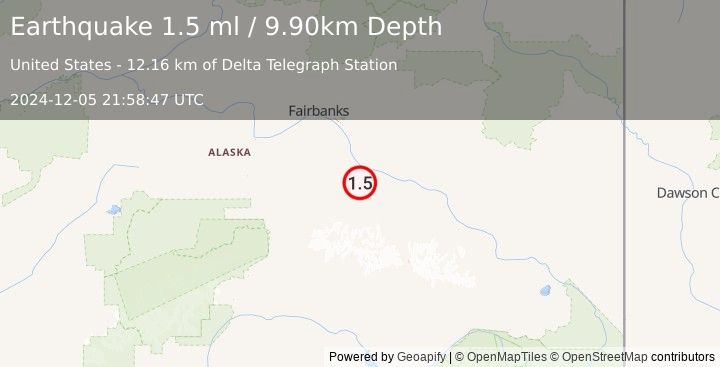 Earthquake 27 km SSW of Harding-Birch Lakes, Alaska (1.5 ml) (2024-12-05 21:58:47 UTC)