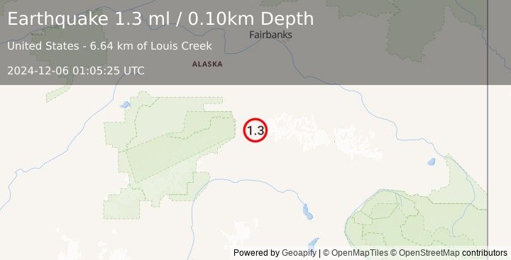 Earthquake 41 km ESE of Denali Park, Alaska (1.3 ml) (2024-12-06 01:05:25 UTC)