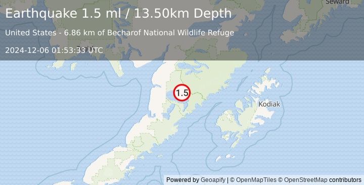 Earthquake 71 km ESE of Egegik, Alaska (1.5 ml) (2024-12-06 01:53:33 UTC)