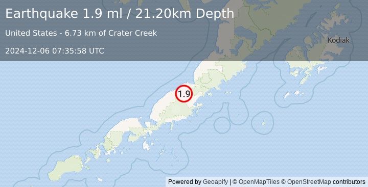 Earthquake 36 km NNW of Chignik Lake, Alaska (1.9 ml) (2024-12-06 07:35:58 UTC)