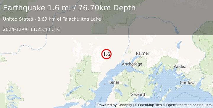 Earthquake 51 km SSW of Skwentna, Alaska (1.6 ml) (2024-12-06 11:25:43 UTC)