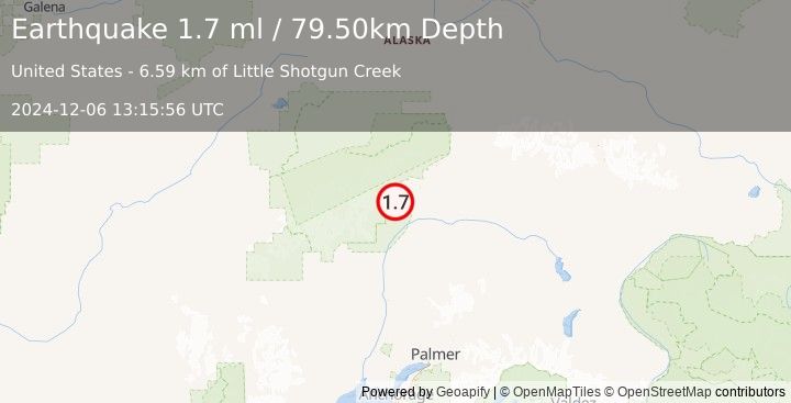 Earthquake 63 km N of Chase, Alaska (1.7 ml) (2024-12-06 13:15:56 UTC)