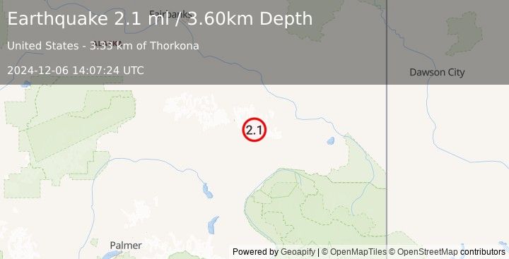 Earthquake 32 km NE of Paxson, Alaska (2.1 ml) (2024-12-06 14:07:24 UTC)