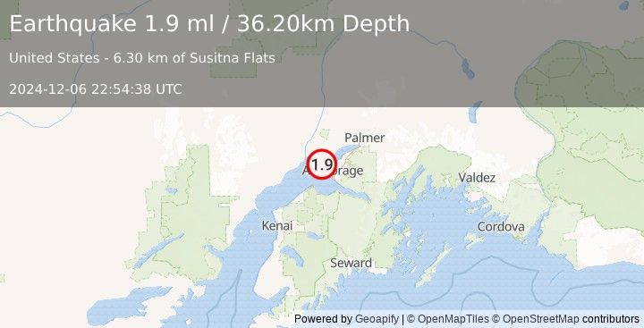 Earthquake 12 km SW of Point MacKenzie, Alaska (1.9 ml) (2024-12-06 22:54:38 UTC)