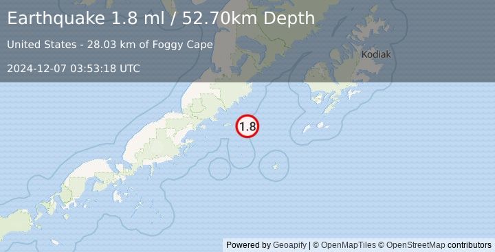 Earthquake 119 km ENE of Chignik, Alaska (1.8 ml) (2024-12-07 03:53:18 UTC)