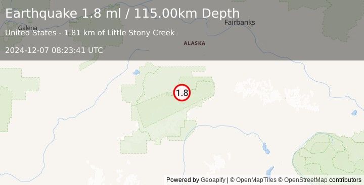 Earthquake 64 km W of Cantwell, Alaska (1.8 ml) (2024-12-07 08:23:41 UTC)