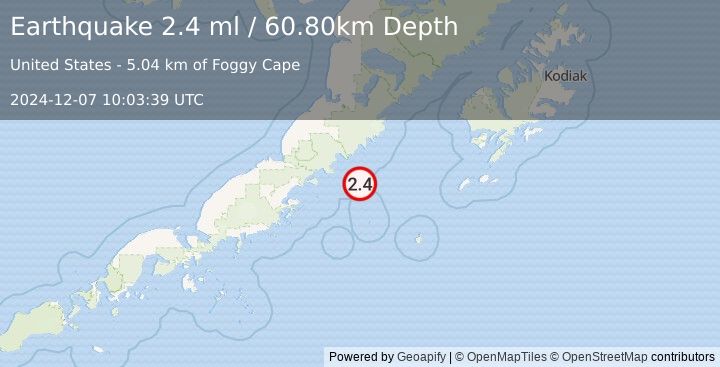 Earthquake 94 km ENE of Chignik, Alaska (2.4 ml) (2024-12-07 10:03:39 UTC)