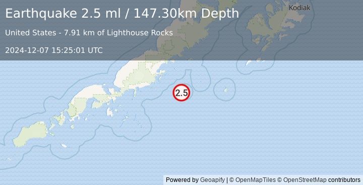 Earthquake 79 km SE of Chignik, Alaska (2.5 ml) (2024-12-07 15:25:01 UTC)