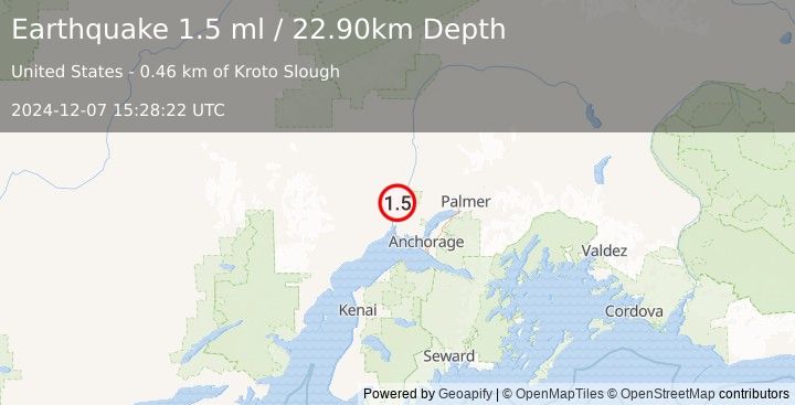 Earthquake 5 km NNE of Susitna, Alaska (1.5 ml) (2024-12-07 15:28:22 UTC)