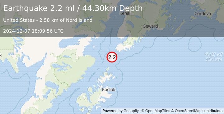 Earthquake 43 km SSW of Nanwalek, Alaska (2.2 ml) (2024-12-07 18:09:56 UTC)