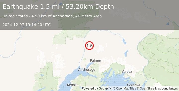 Earthquake 12 km ENE of Susitna North, Alaska (1.5 ml) (2024-12-07 19:14:20 UTC)