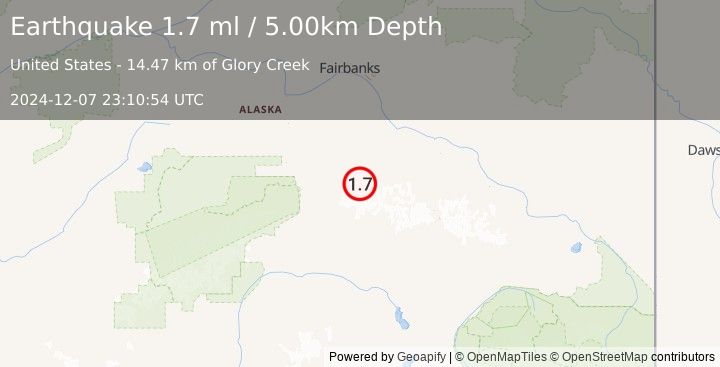 Earthquake 70 km E of Denali Park, Alaska (1.7 ml) (2024-12-07 23:10:54 UTC)