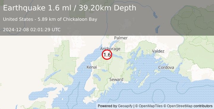 Earthquake 26 km SSW of Anchorage, Alaska (1.6 ml) (2024-12-08 02:01:29 UTC)