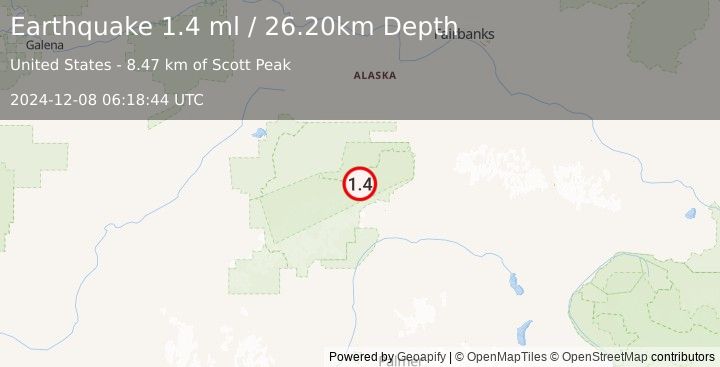 Earthquake 52 km W of Cantwell, Alaska (1.4 ml) (2024-12-08 06:18:44 UTC)