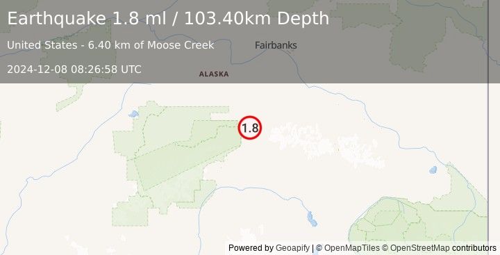 Earthquake 19 km E of Denali Park, Alaska (1.8 ml) (2024-12-08 08:26:58 UTC)