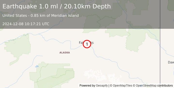 Earthquake 5 km WSW of Badger, Alaska (1.0 ml) (2024-12-08 10:17:21 UTC)