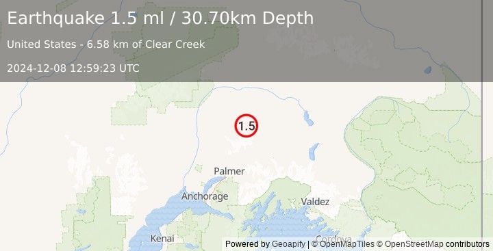 Earthquake 54 km N of Chickaloon, Alaska (1.5 ml) (2024-12-08 12:59:23 UTC)