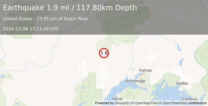 Earthquake 52 km WNW of Skwentna, Alaska (1.9 ml) (2024-12-08 17:11:49 UTC)