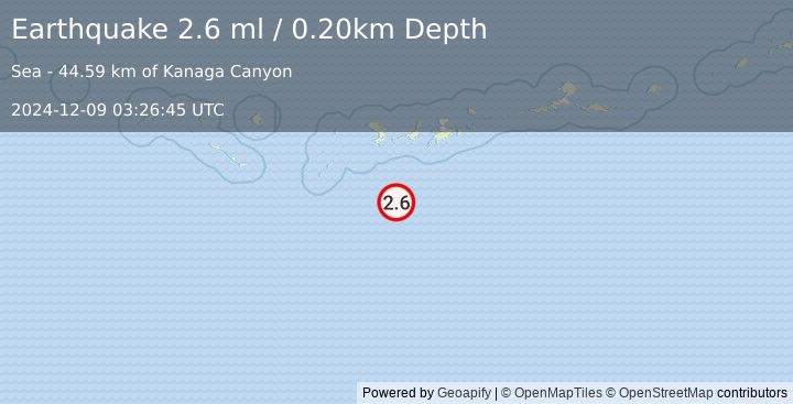 Earthquake 125 km SSW of Adak, Alaska (2.6 ml) (2024-12-09 03:26:45 UTC)