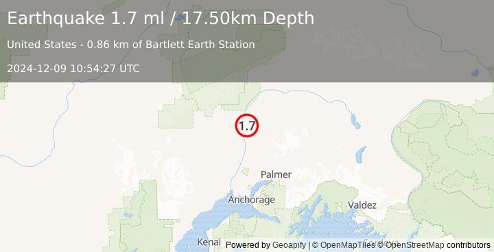 Earthquake 3 km E of Talkeetna, Alaska (1.7 ml) (2024-12-09 10:54:27 UTC)