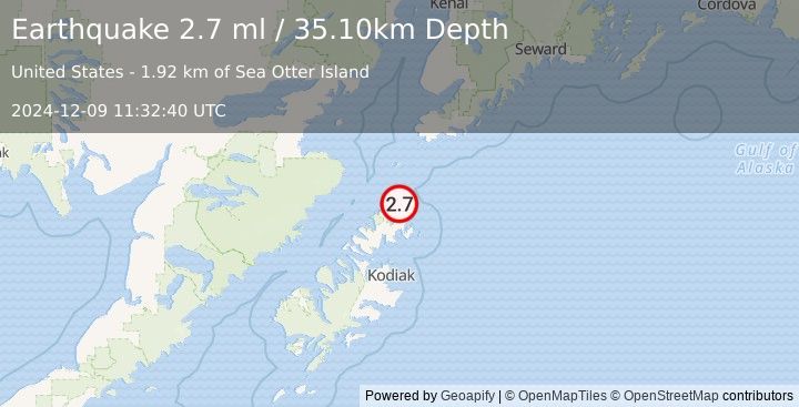 Earthquake 66 km NE of Aleneva, Alaska (2.7 ml) (2024-12-09 11:32:40 UTC)