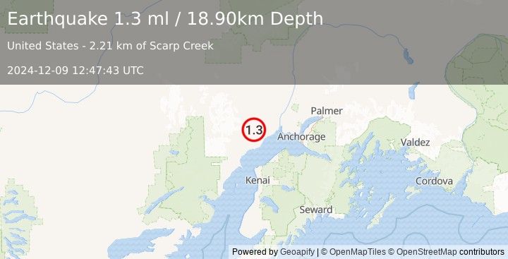 Earthquake 25 km NW of Beluga, Alaska (1.3 ml) (2024-12-09 12:47:43 UTC)