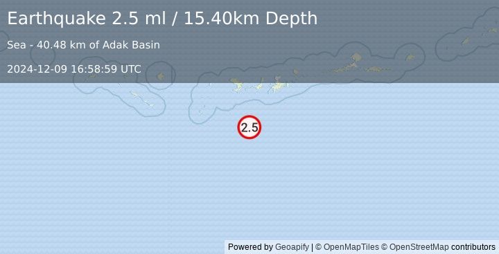 Earthquake 120 km SSW of Adak, Alaska (2.5 ml) (2024-12-09 16:58:59 UTC)