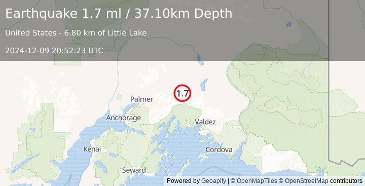 Earthquake 19 km ESE of Glacier View, Alaska (1.7 ml) (2024-12-09 20:52:23 UTC)