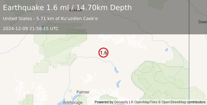 Earthquake 82 km ESE of Cantwell, Alaska (1.6 ml) (2024-12-09 21:58:15 UTC)