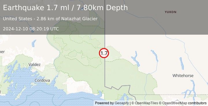 Earthquake 99 km E of McCarthy, Alaska (1.7 ml) (2024-12-10 08:20:19 UTC)