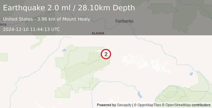 Earthquake 9 km WNW of Denali Park, Alaska (2.0 ml) (2024-12-10 11:44:13 UTC)