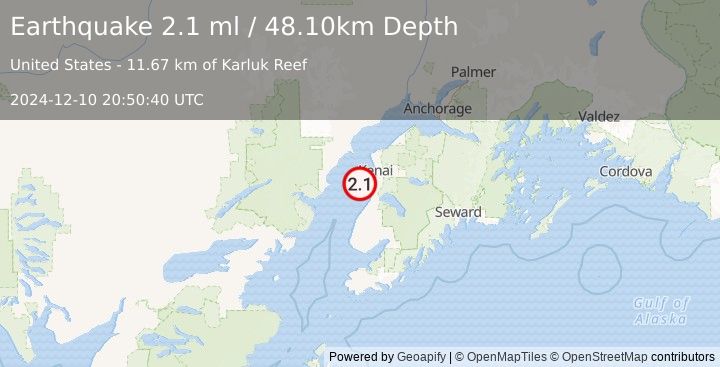 Earthquake 16 km WNW of Cohoe, Alaska (2.1 ml) (2024-12-10 20:50:40 UTC)