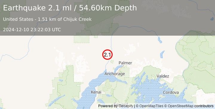 Earthquake 25 km NW of Willow, Alaska (2.1 ml) (2024-12-10 23:22:03 UTC)