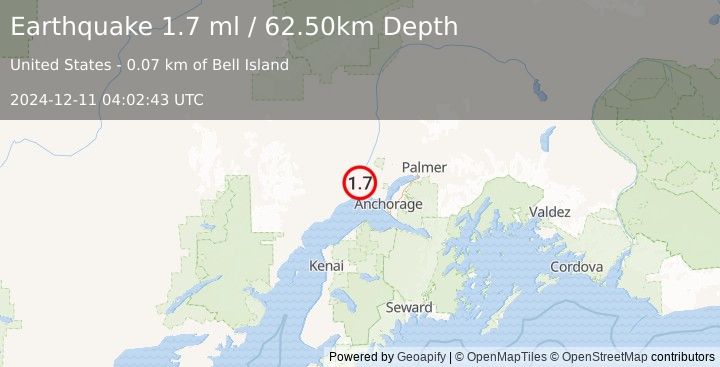 Earthquake 13 km S of Susitna, Alaska (1.7 ml) (2024-12-11 04:02:43 UTC)