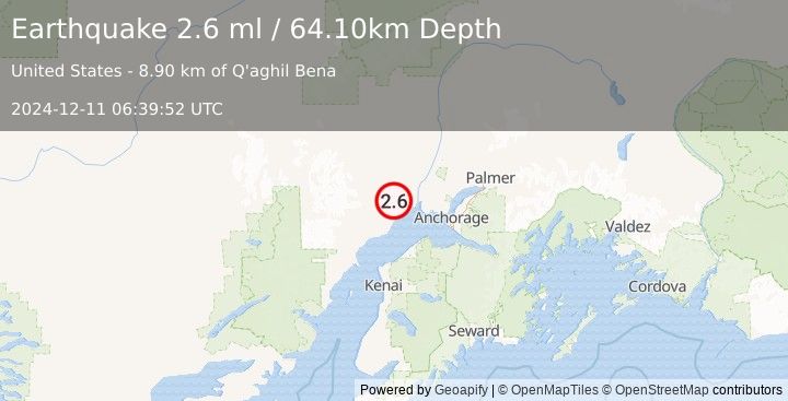 Earthquake 26 km N of Beluga, Alaska (2.6 ml) (2024-12-11 06:39:52 UTC)