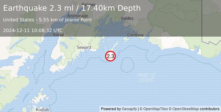 Earthquake 40 km SE of Chenega, Alaska (2.3 ml) (2024-12-11 10:08:32 UTC)