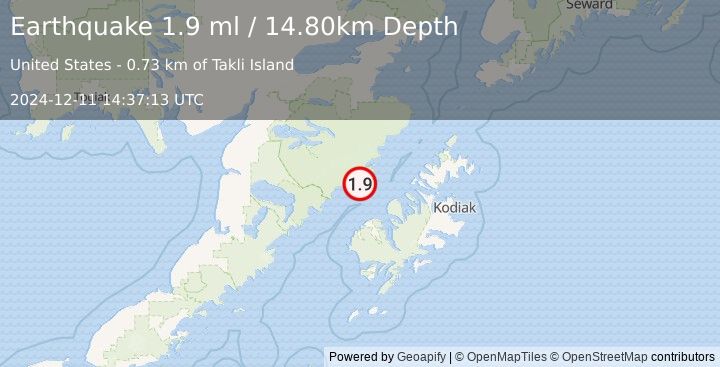 Earthquake 55 km N of Karluk, Alaska (1.9 ml) (2024-12-11 14:37:13 UTC)