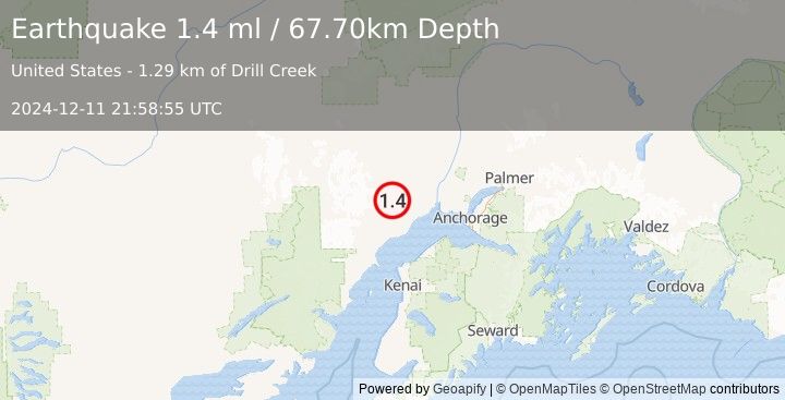 Earthquake 33 km NW of Beluga, Alaska (1.4 ml) (2024-12-11 21:58:55 UTC)