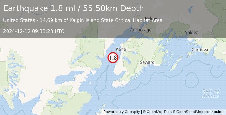 Earthquake 24 km W of Clam Gulch, Alaska (1.8 ml) (2024-12-12 09:33:28 UTC)